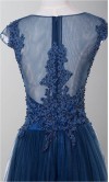 Long Blue Prom Dresses wirth Cap Sleeves