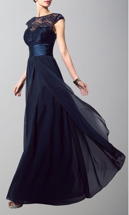 Dark Blue Floral Lace Bridesmaid Dresses Long with Sash KSP487