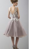 Tea Length Floral Lace Organza Bridesmaid Dresses Bowknot KSP494