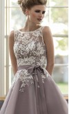 Tea Length Floral Lace Organza Bridesmaid Dresses Bowknot KSP494