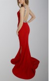 Red Sheath Embellished Backless Slit Prom Dresses 