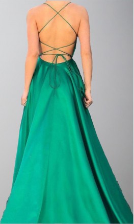 Green Strappy Long Prom Dresses Slit with Pocket KSP496