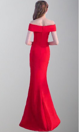 Slash Binding Collar Red Prom Dresses with Side Slit KSP500