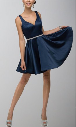 Short Blue Satin Prom Dresses with Tank Straps KSP501