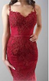 Red Lace Prom Dresses Mermaid with Spaghetti Straps