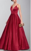 Spaghetti Straps Wine Prom Gowns with Plunging Neck