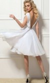 V-neck Short White Lace and Chiffon Graduation Dresses