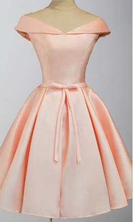 Rose Satin V-neck Short Graduation Dresses with Bow Knot KSP512