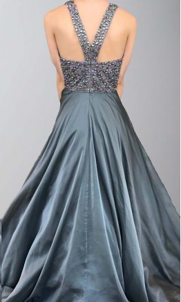 Grey Halter Beaded Girls Prom Dresses Long Y Shape Back KSP513