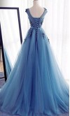 Flowers Embellished Sheer Lace Prom Gowns Long