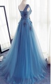 Flowers Embellished Sheer Lace Prom Gowns Long