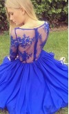 Short Long Sleeves Blue Lace Prom Dresses