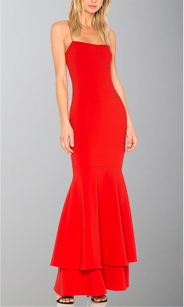 Long Red Trumpet Layered Prom Dresses Spaghetti Strap KSP517