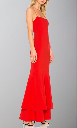 Long Red Trumpet Layered Prom Dresses Spaghetti Strap KSP517