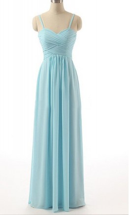 Blue Jay Simple Spaghetti Strap Bridesmaid Dresses Long KSP518