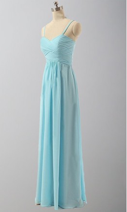 Blue Jay Simple Spaghetti Strap Bridesmaid Dresses Long KSP518