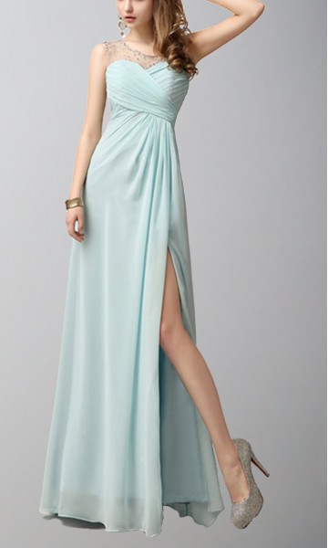 Long One Shoulder Prom Dresses with Slit