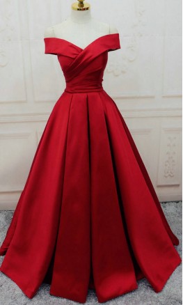 Off Shoulder Cross Revers Neckline Red Ball Gowns KSP524