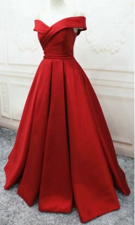 Off Shoulder Cross Revers Neckline Red Ball Gowns KSP524