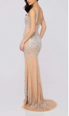 Long V-neck Sleek Prom Dresses Slit with Tank Straps