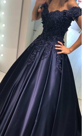 Cold Shoulder Long Applique Lace Corset Ball Gowns KSP530