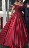 Appliqued Lace Corset Prom Ball Gowns off the shoulder