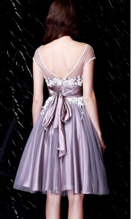 Pastel Purple Applique Short Graduation Dresses Bow Knot KSP531