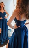 Spaghetti Straps Long Lace Prom Dresses with Slit