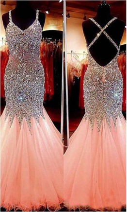 Sparkly Long Trumpet/ Mermaid Prom Dress with Cross Straps KSP537