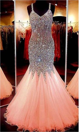 Sparkly Long Trumpet/ Mermaid Prom Dress with Cross Straps KSP537