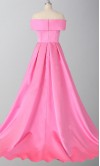 Pink Satin Off Shouder Prom Ball Dresses with Slit