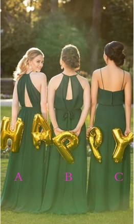 Flowy Forest Green Chiffon Bridesmaid Dresses Long KSP544