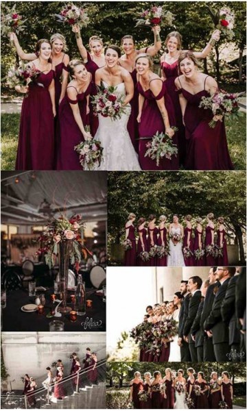 Long Cold Shoulder Burgundy Bridesmaid Dresses KSP545