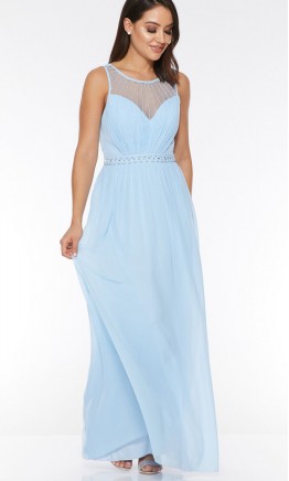 Light Blue Long Prom Dresses with Embellishment Neck KSP547