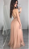 Metallic Backless Prom Dress Long With Spaghetti Straps