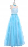 Tiffany Blue and White Halter Prom Ball Gowns