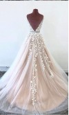 Appliqued Long Illusion V-neck Prom Dresses