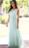 Pink Lace Long Bridesmaid Dresses with Sheer Jewel neckline KSP560