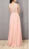 Pink Lace Long Bridesmaid Dresses with Sheer Jewel neckline KSP560