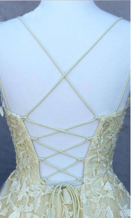 Light Yellow Prom Dresses Strings with Straps KSP563