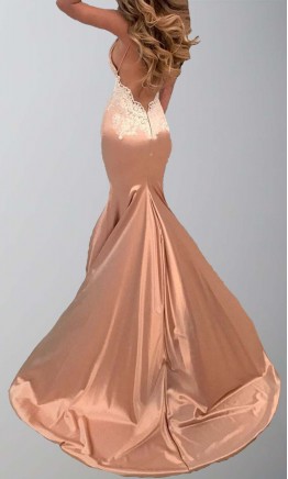 Applique Pink Mermaid Prom Dresses with Train KSP566