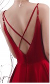 Red Long Spaghetti Straps Prom Dresses Strappy Back