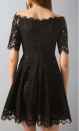 Short Black Lace Graduation Prom Dresses Off Collar Neck