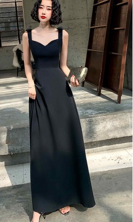 Long Black Prom Dresses with Bowknot Shoulder Straps KSP572