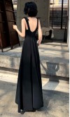 Long Black Prom Dresses with Bowknot Shoulder Straps