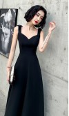 Long Black Prom Dresses with Bowknot Shoulder Straps