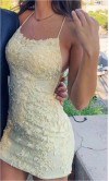 Short Strappy Yellow Prom Dresses String Back