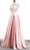 Pink Strapless Satin and Tulle Splice Prom Ball Gowns