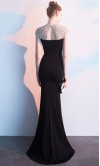 Embellished Black Mermaid Prom Dresses Cap Sleeves