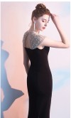 Embellished Black Mermaid Prom Dresses Cap Sleeves